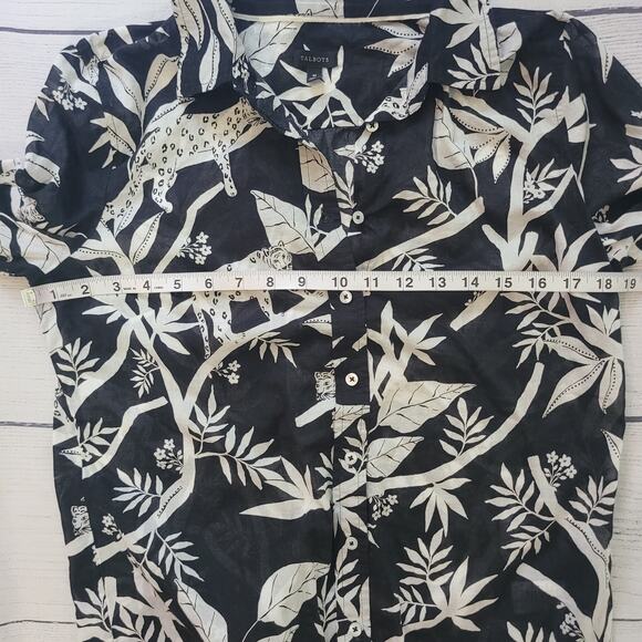Talbots Size M Cotton Button Front Shirt Tropical Panther Black White Collared - Picture 6 of 9